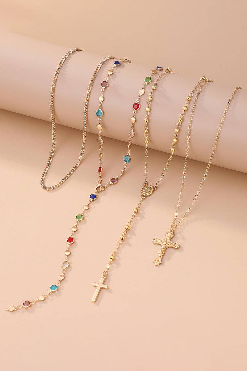 Layered Cross Pendant Necklace, multicolor