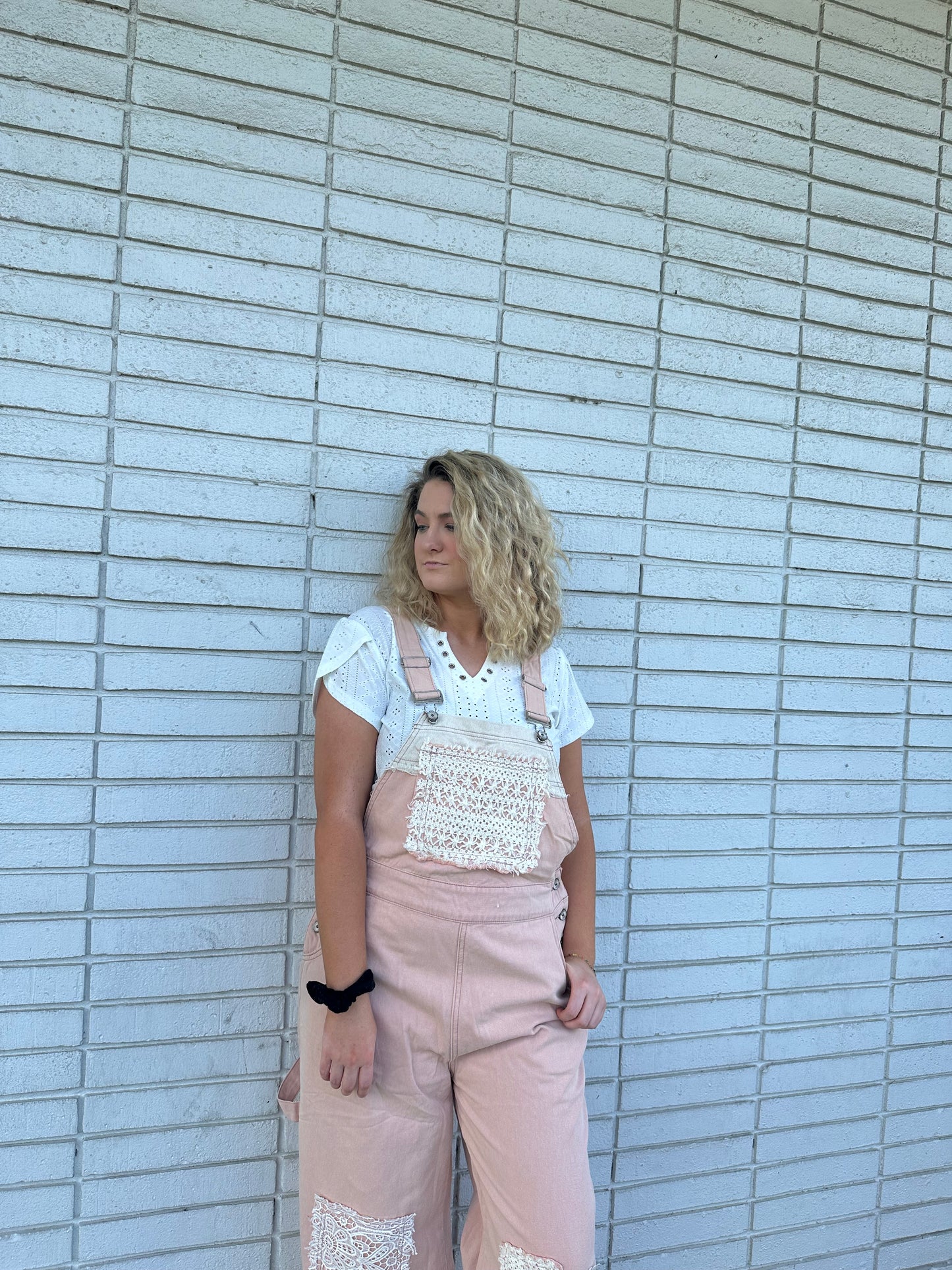 Crochet Patchwork Detail Casual Denim Overalls