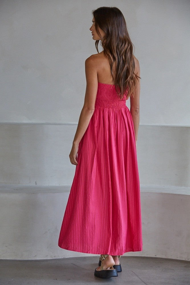 Stripped Strapless Flare Maxi Dress