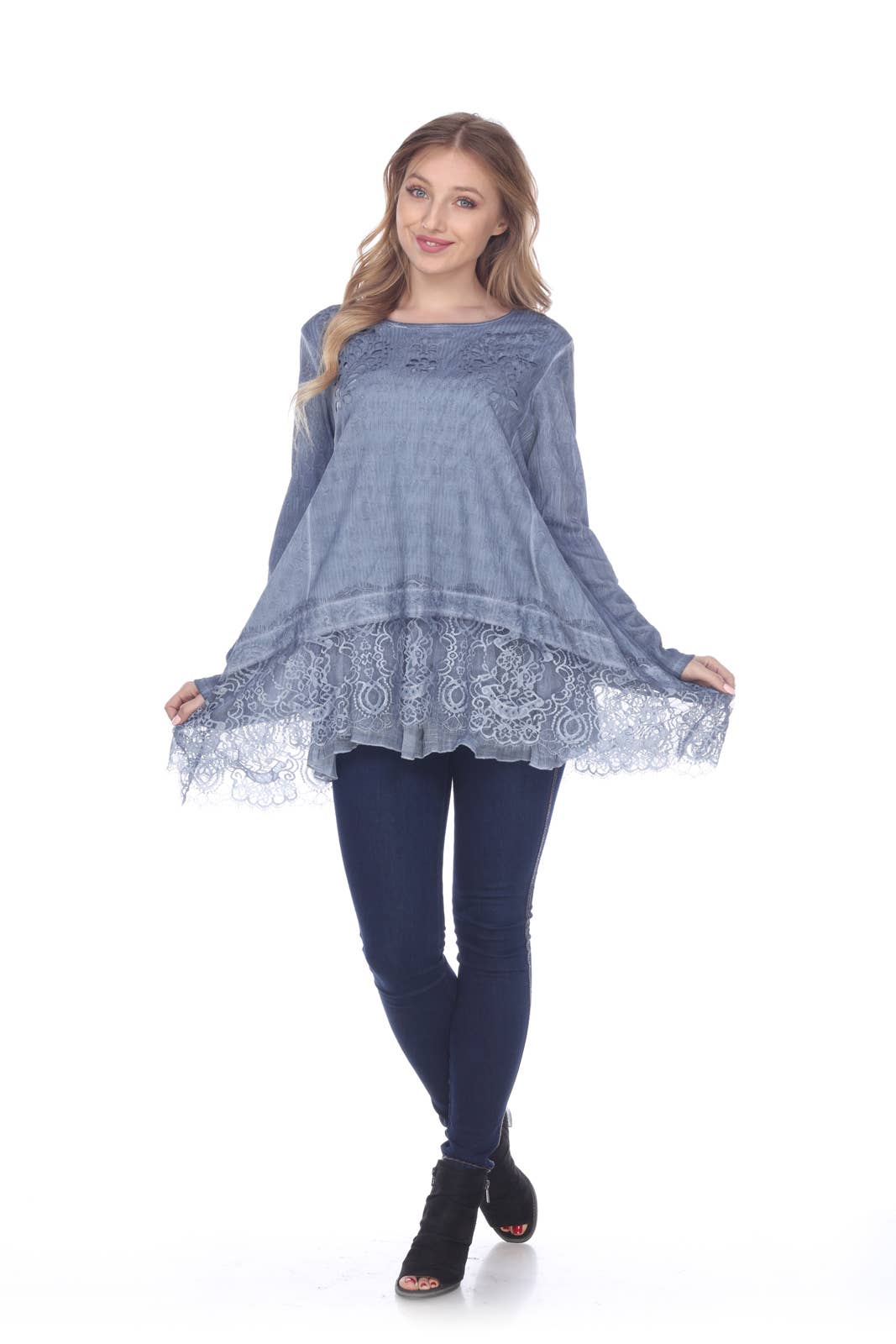 Blue Lace Flower Tunic Top