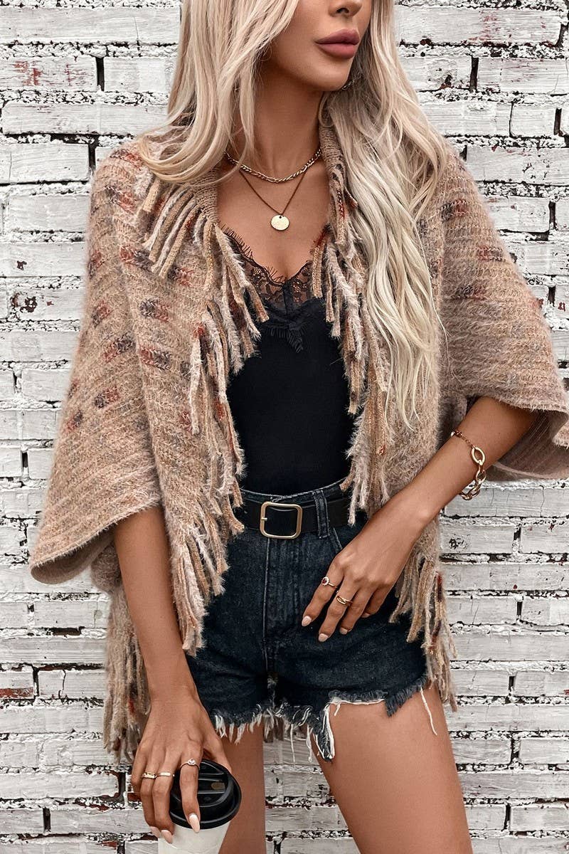 Plaid Knitted Fringed Shaw