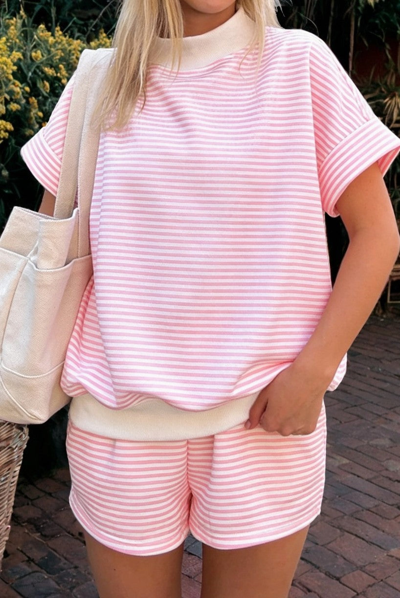 Short Sleeve Pink Mock Neck Set