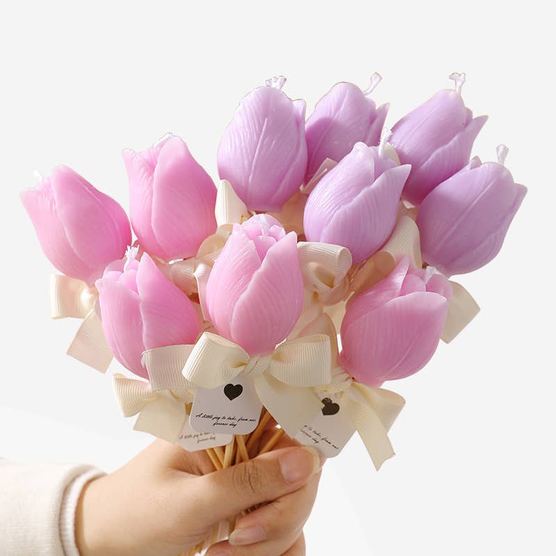 Bamboo Stick Tulip Scented Smokeless Flower Candle