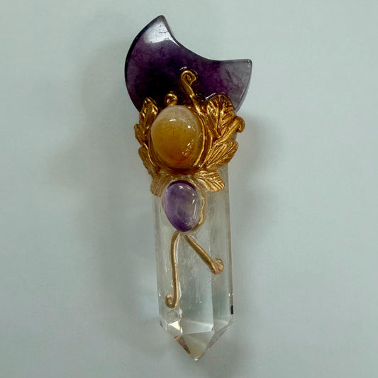 Purple Fluorite Clear Quartz Wand