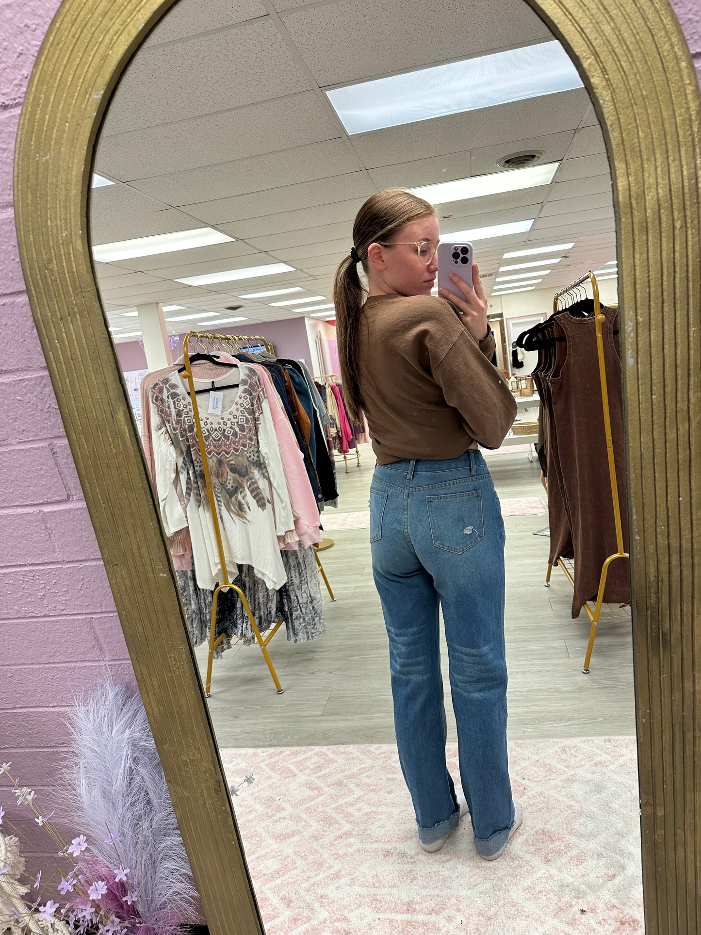 Straight Leg Denim Trousers